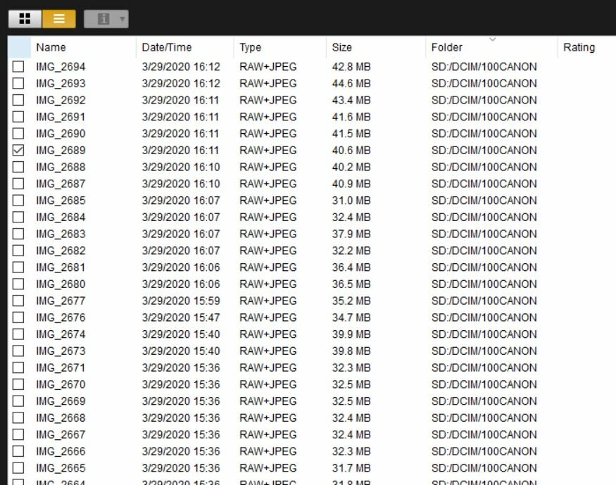 EOS Utility - List View