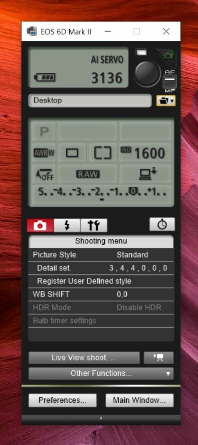EOS Utility -Remote Shooting Home Screen